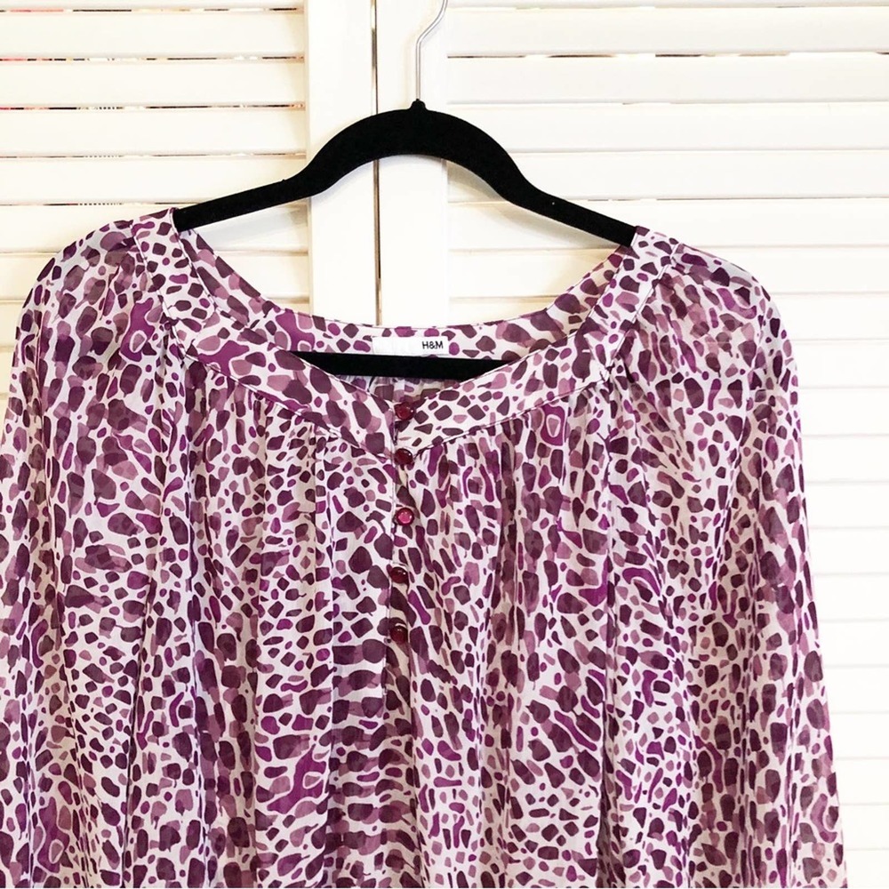 H&M Purple Animal Print Semi Sheer Blouse - Picture 3 of 8